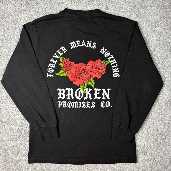 Broken Promises Shirt Womens Small Crewneck Long Sleeve Casual Streetwear Roses - Picture 4 of 4
